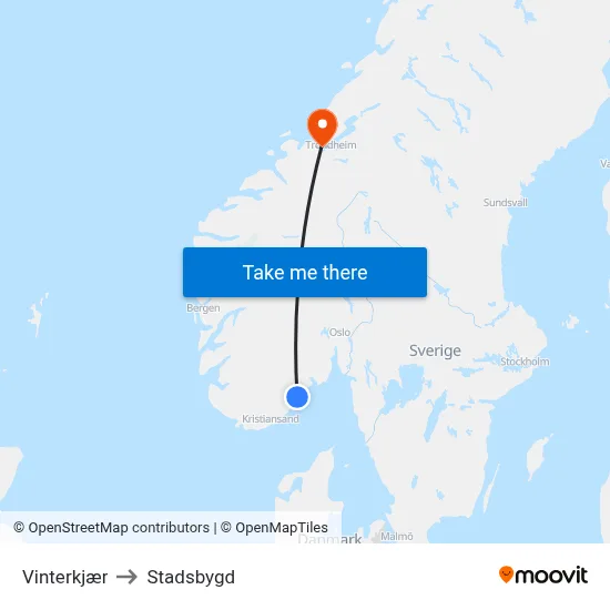 Vinterkjær to Stadsbygd map
