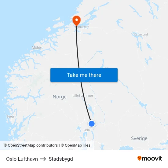 Oslo Lufthavn to Stadsbygd map