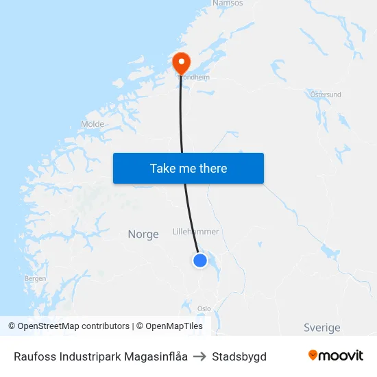 Raufoss Industripark Magasinflåa to Stadsbygd map