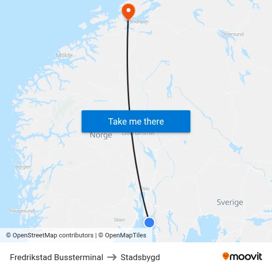 Fredrikstad Bussterminal to Stadsbygd map