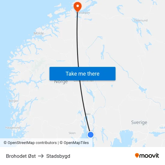 Brohodet Øst to Stadsbygd map