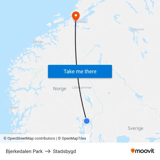Bjerkedalen Park to Stadsbygd map