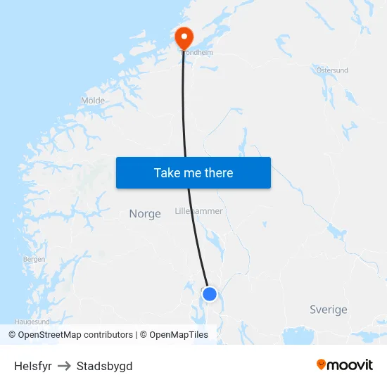 Helsfyr to Stadsbygd map