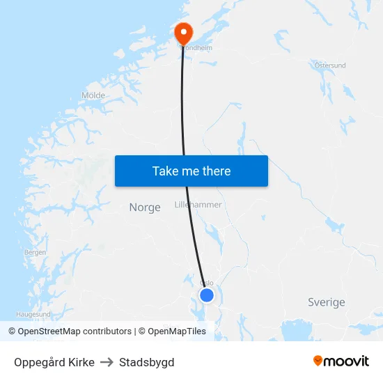 Oppegård Kirke to Stadsbygd map