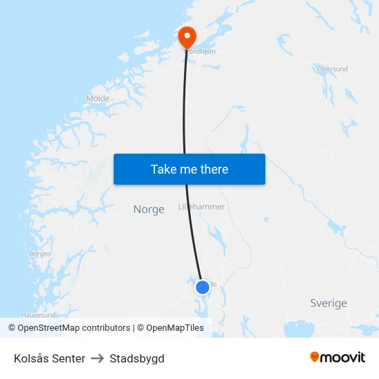 Kolsås Senter to Stadsbygd map
