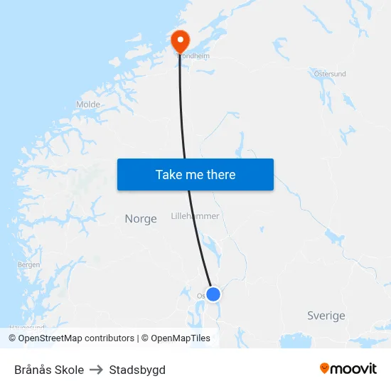 Brånås Skole to Stadsbygd map