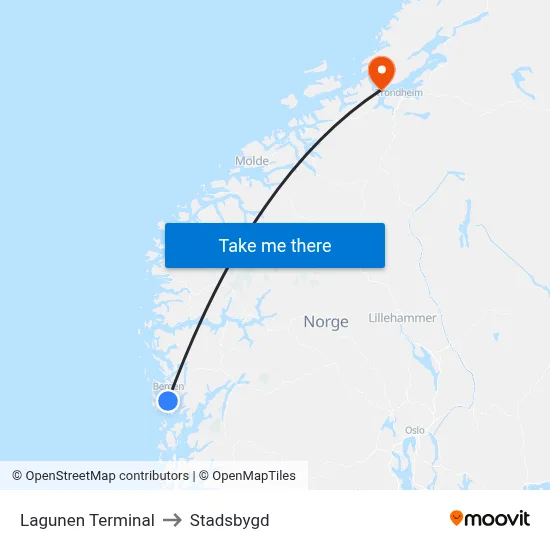 Lagunen Terminal to Stadsbygd map