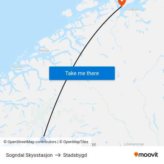 Sogndal Skysstasjon to Stadsbygd map