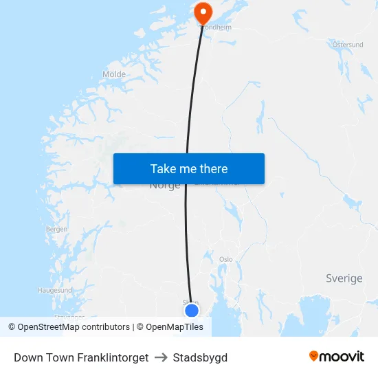 Down Town Franklintorget to Stadsbygd map
