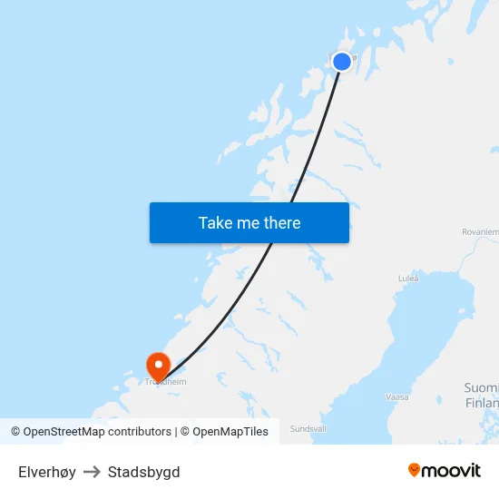 Elverhøy to Stadsbygd map