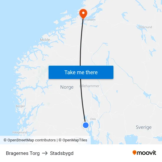 Bragernes Torg to Stadsbygd map