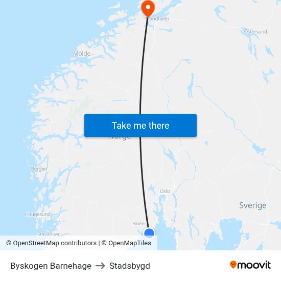 Byskogen Barnehage to Stadsbygd map