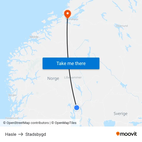 Hasle to Stadsbygd map