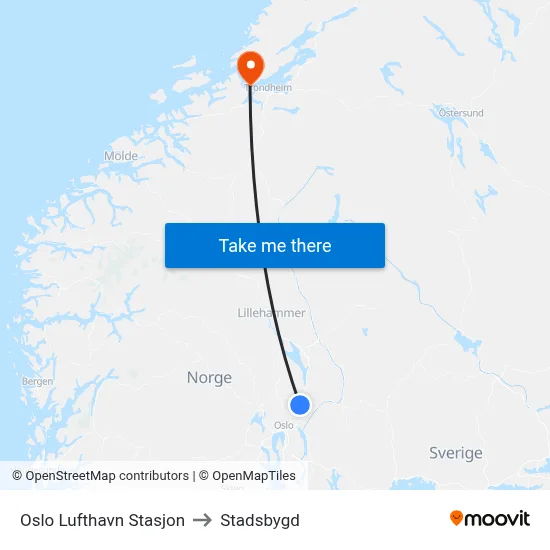 Oslo Lufthavn Stasjon to Stadsbygd map