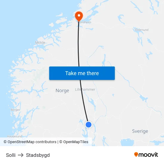 Solli to Stadsbygd map