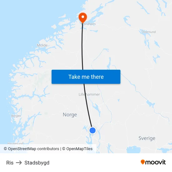 Ris to Stadsbygd map
