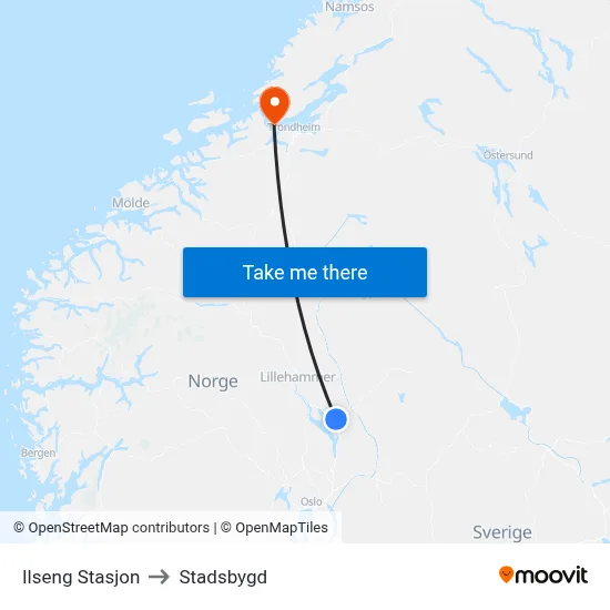 Ilseng Stasjon to Stadsbygd map