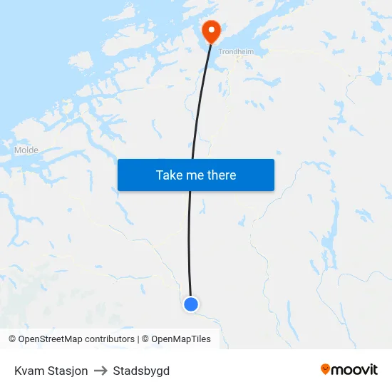 Kvam Stasjon to Stadsbygd map