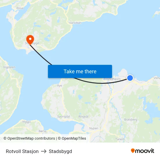 Rotvoll Stasjon to Stadsbygd map