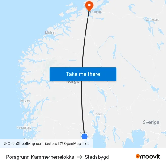 Porsgrunn Kammerherreløkka to Stadsbygd map