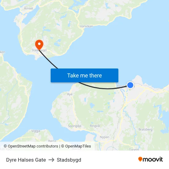 Dyre Halses Gate to Stadsbygd map