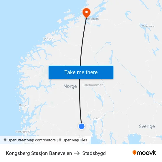 Kongsberg Stasjon Baneveien to Stadsbygd map
