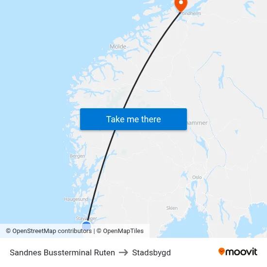 Sandnes Bussterminal Ruten to Stadsbygd map
