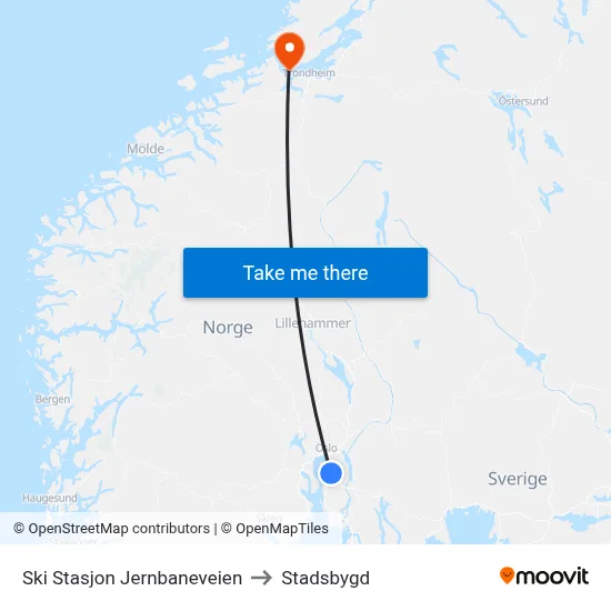 Ski Stasjon Jernbaneveien to Stadsbygd map