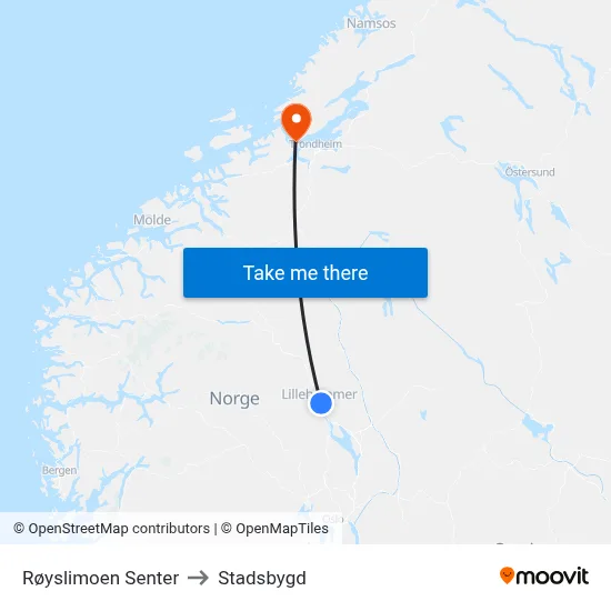 Røyslimoen Senter to Stadsbygd map