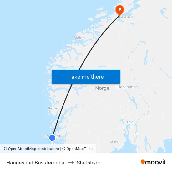 Haugesund Bussterminal to Stadsbygd map