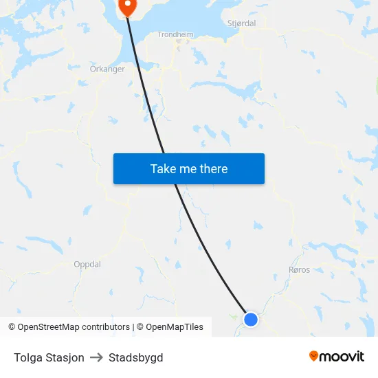 Tolga Stasjon to Stadsbygd map