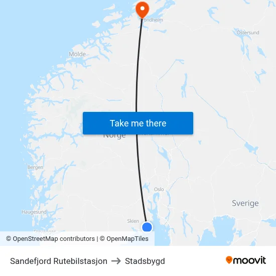 Sandefjord Rutebilstasjon to Stadsbygd map