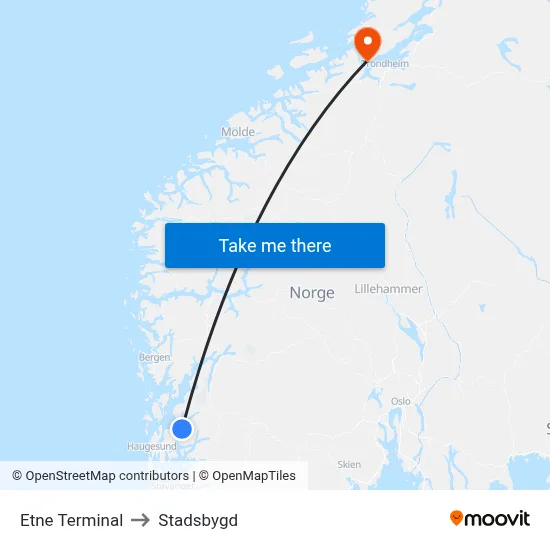 Etne Terminal to Stadsbygd map