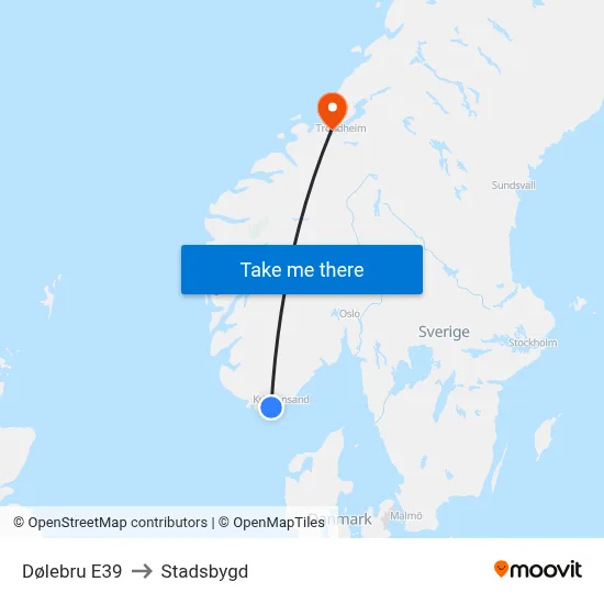Dølebru E39 to Stadsbygd map