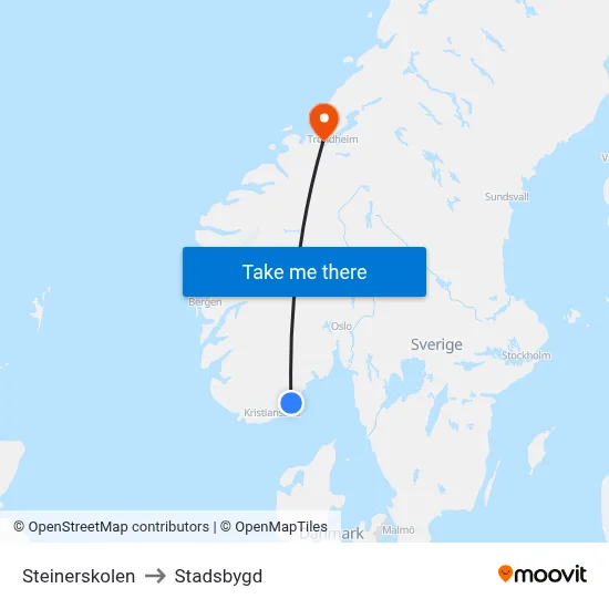 Steinerskolen to Stadsbygd map