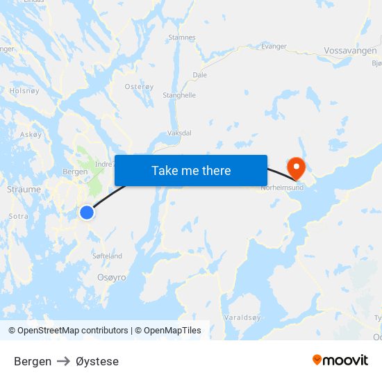 Bergen to Øystese map