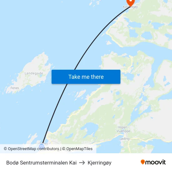 Bodø Sentrumsterminalen Kai to Kjerringøy map