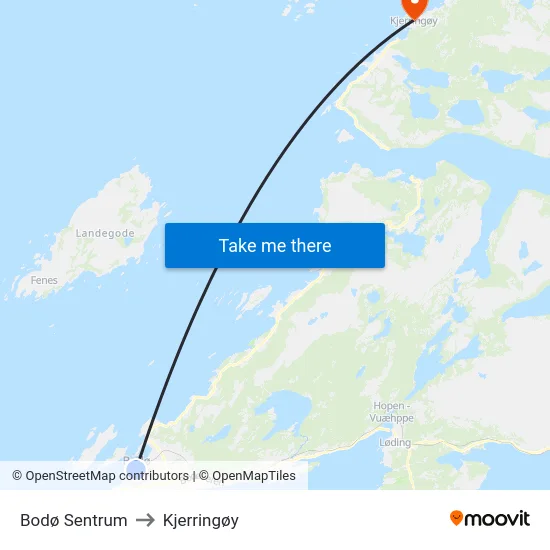 Bodø Sentrum to Kjerringøy map