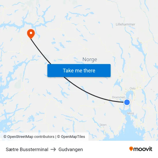 Sætre Bussterminal to Gudvangen map