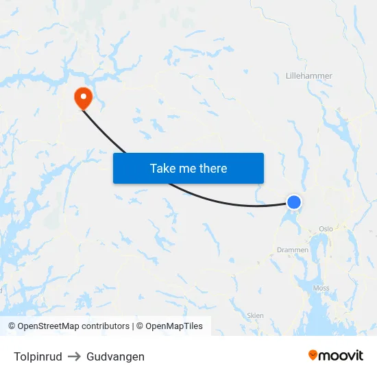Tolpinrud to Gudvangen map
