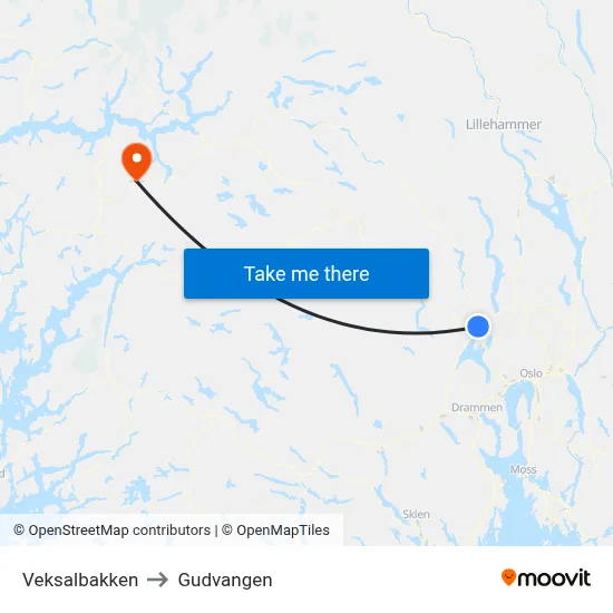 Veksalbakken to Gudvangen map