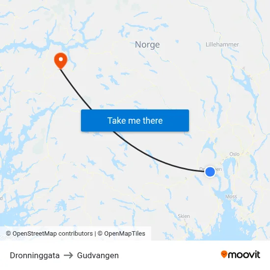 Dronninggata to Gudvangen map
