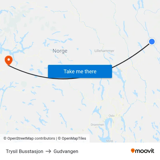 Trysil Busstasjon to Gudvangen map
