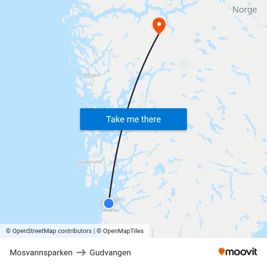 Mosvannsparken to Gudvangen map