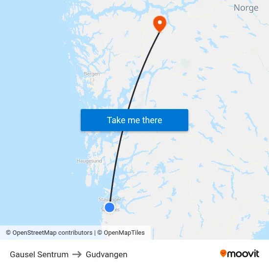 Gausel Sentrum to Gudvangen map