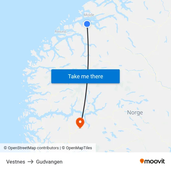 Vestnes to Gudvangen map