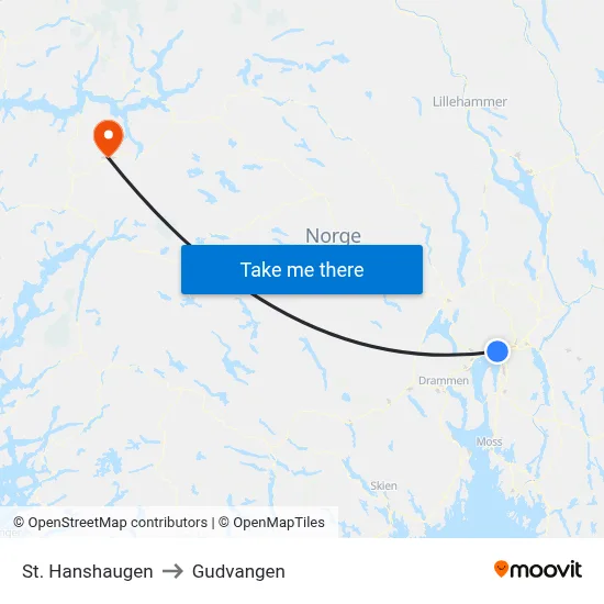 St. Hanshaugen to Gudvangen map