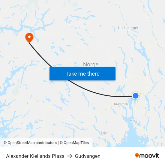 Alexander Kiellands Plass to Gudvangen map