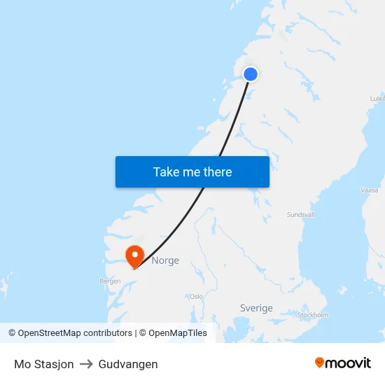 Mo Stasjon to Gudvangen map