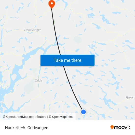 Haukeli to Gudvangen map